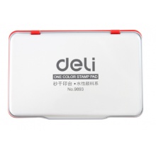 得力(deli) 9893 大号秒干印台方形金属外盒财务专用红色速干印泥办公用品 红色