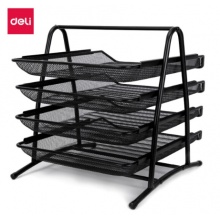 得力9184网状文件架三层四层文件座资料篮收纳框架整理置物架金属材料商务办公桌面资料架文件篮筐文件柜